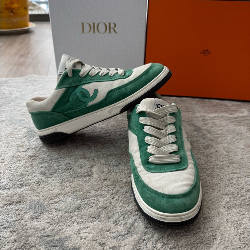 AUTHENTIC CHANEL SUEDE Green and White Sneakers